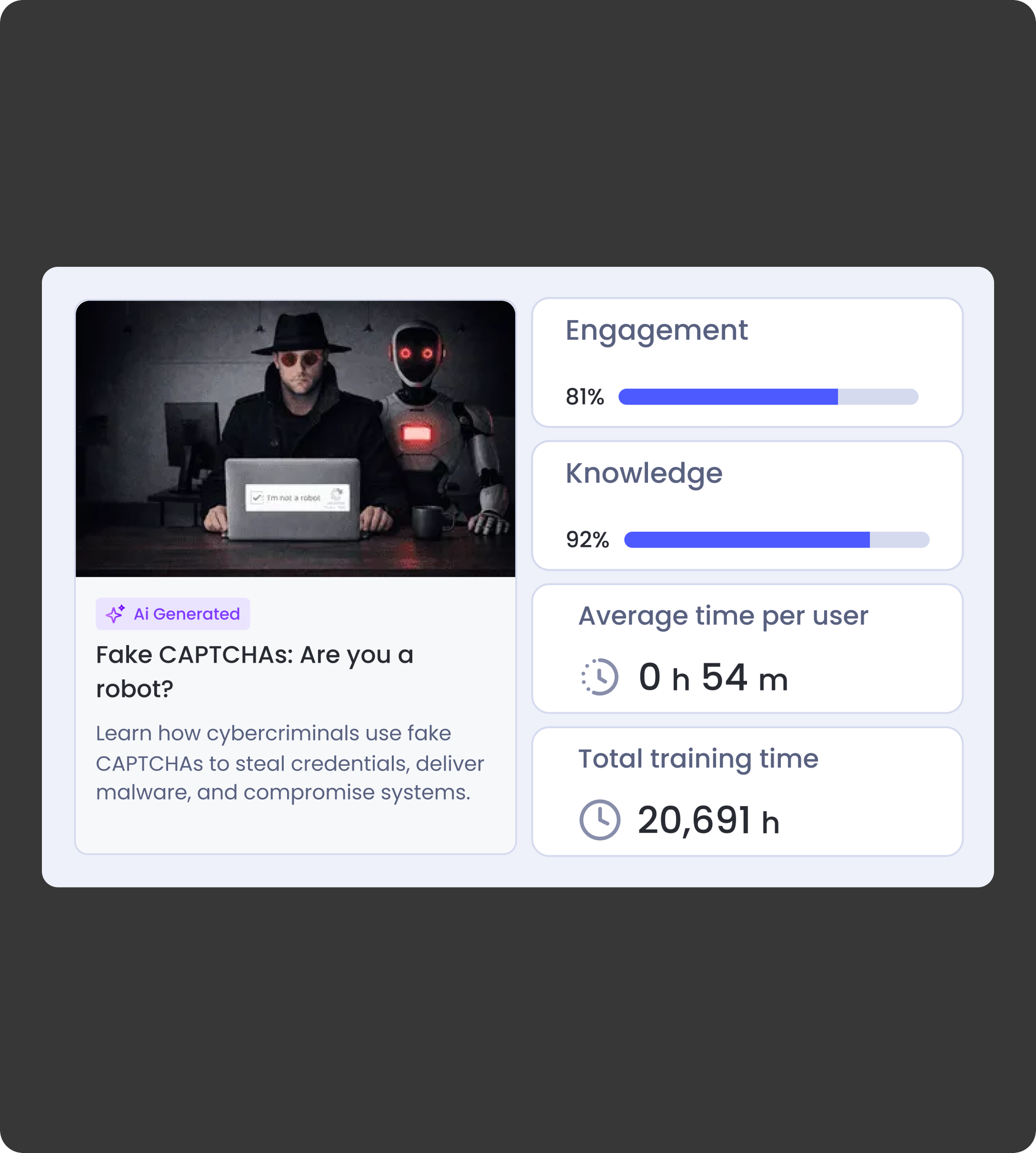 Every generated module returns engagement and behavior telemetry