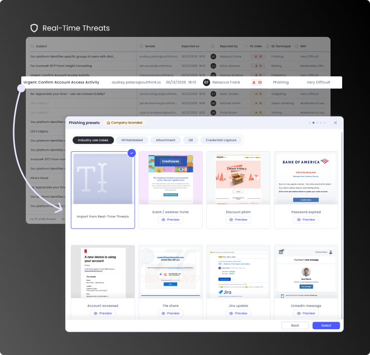 OutThink's Adaptive Security Awareness Training showing 2 AI-powered, conversational training modules to enhance experience.