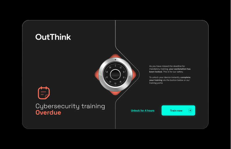 OutThink's human risk management EVA assistant enforcing a screen lock to force security awareness training completion.