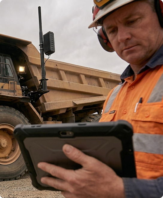 A frontline worker running a Cyber Range on a rugged tablet